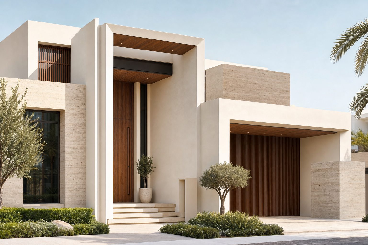 Contemporary finished Dubai villa exterior in daylight (illustrative)